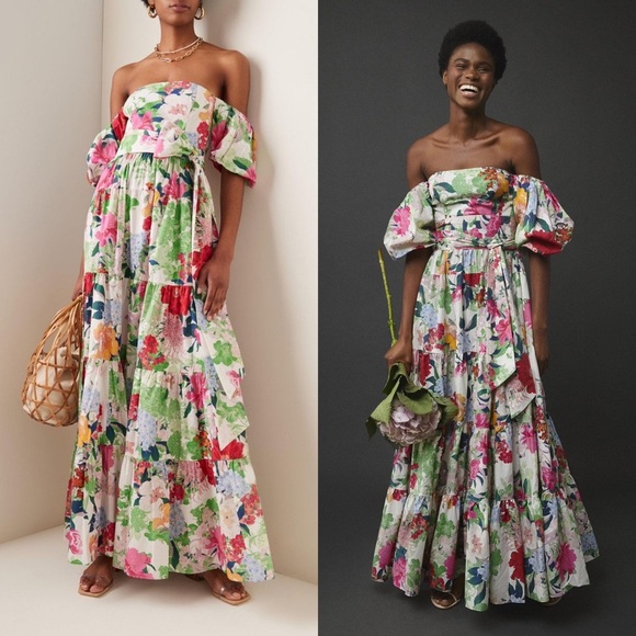 Cara Cara Dress Wethersfield Cotton Tiered Maxi Japanese Floral Ivory 6 EUC - Picture 1 of 10